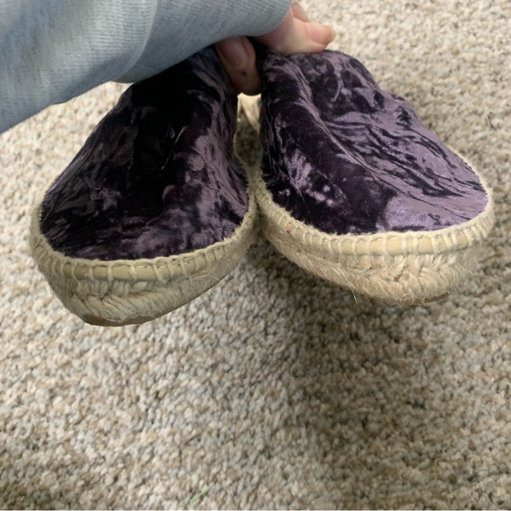 Manebi Hampton Velvet Espadrille Slides Anthropologie Sz 38 Purple Sandals Mules - Picture 5 of 6